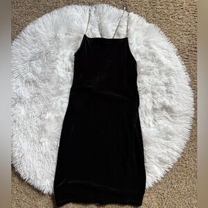 H&M Divided Velour Dress Black Faux Diamond Straps Womens Size XS